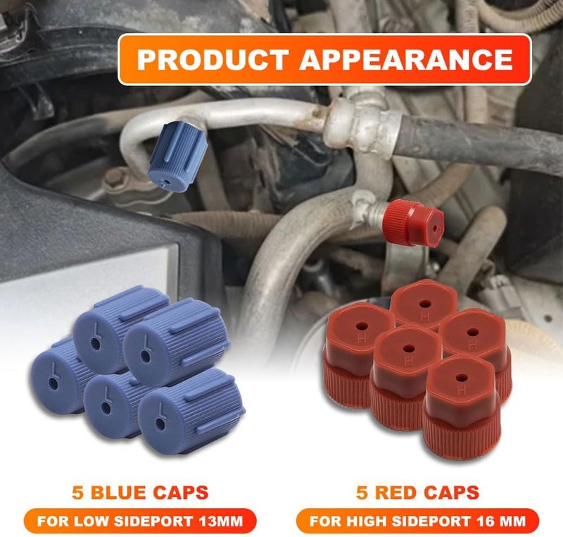 HEVLE 10PCS/Set R134a 13mm & 16mm Air Conditioning Service AC System Charging Port Caps, Automobile Air Conditioning Caps Fit for Most R134A AC System Vehicles, 5 Blue Low Side and 5 Red High Side - Image 5